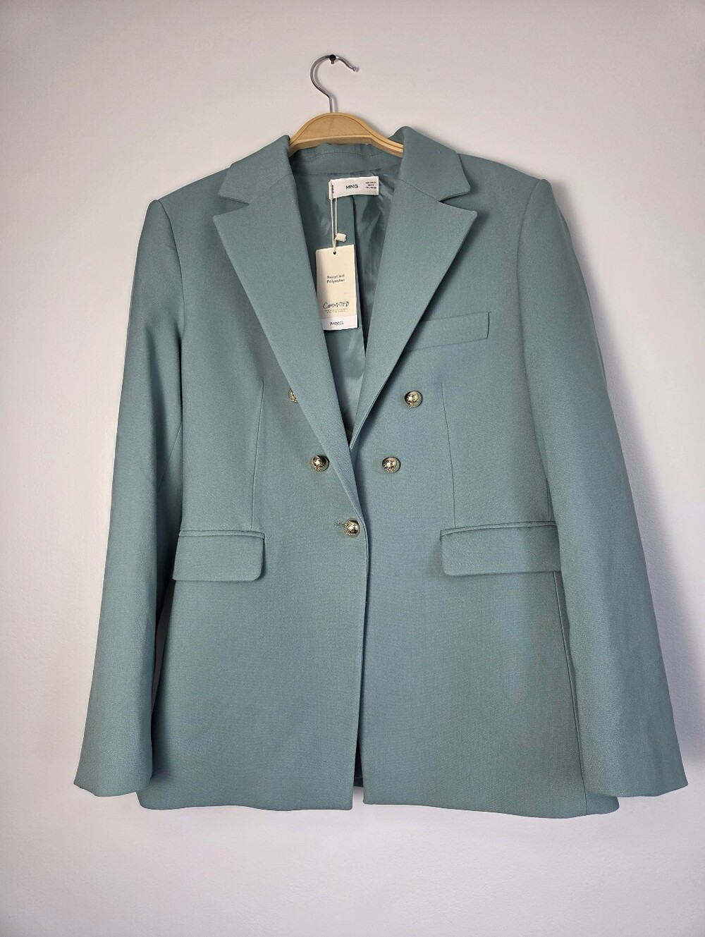 NWT Mango Double-Breasted Mint Green Blazer - Picture 6 of 12